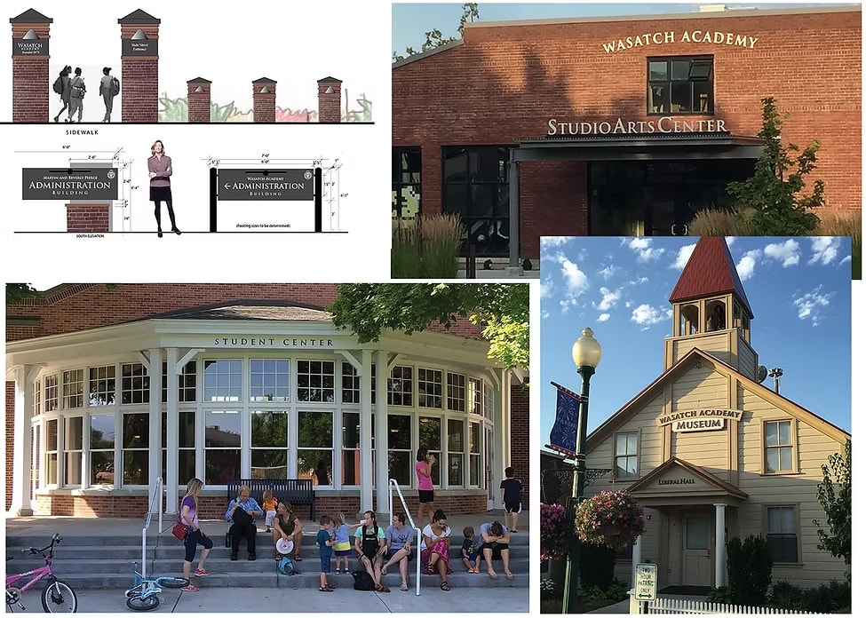 Wasatch Academy campus entry and wayfinding signage